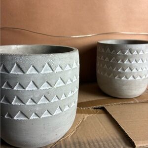 Modern Gray Ceramic Planter with Geometric Design (Set of 2)